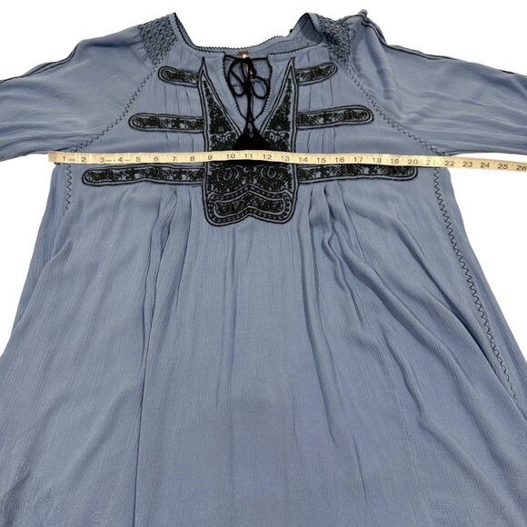 Free‎ People Wind Willow Embroidered Mini Peasant Boho Blue Dress Size S - Picture 7 of 10